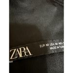 ZARA  Black Silky Satin Long Sleeve Square Neck Lace Up Back Crop Blouse Top Sz M Photo 2