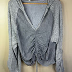 Hummingbird Womens Large Boho Distressed Relaxed Hooded Gray Lightweight Top Photo 0