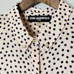 Karl Lagerfeld Pearl Collar Button Down Sleeveless Polka Dot Twee Blouse Medium Photo 1
