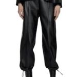 ZARA Vegan Leather High Rise Balloon Leg Joggers Jogging Pants in Black Size XL Photo 3