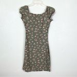 No Comment  Green & Pink Floral Milkmaid Puff Sleeve Mini Bodycon Dress Photo 2