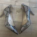 Jessica Simpson  Snake Animal Print Zip 3” Heels Gold Chain Anklet Shoes Sz 8.5 Photo 0