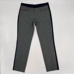 Club Monaco Pants Low Rise Size 00 Gray Black Lamb Leather Wool Tuxedo Stripe Photo 2