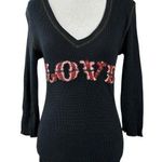 Vintage Y2K 90s Rock Solid Embroidered Embellished V Neck Thermal Tee Medium Black Photo 0