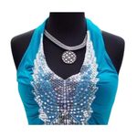 Cache Ruched Peek A Boo Sequin Plung 2 Navel Halter Top New Stretch NWT $118 Photo 1