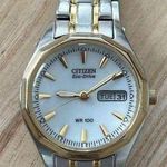 Citizen Eco-Drive Solar Ladies Watch Two Tone Bracelet White Dial Date Window Photo 0