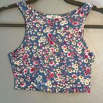 Timing Blue and White Fitted Crop Tank Top Floral Print SZ S Mini Cut Out Photo 0