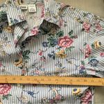 Floral Print Yellow Black Gray cotton Striped Shirt Size Medium Photo 10