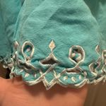 Bob Mackie  Wearable Art Turquoise Blue Tank Embroidered Hem XL Old Money Linen Photo 3