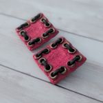 Vintage Clip On Earrings Large Statement Pink Square with Dark Brown Cord Photo 2