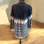 Jolt  M‎ Boho Peasant Aztec 3/4 Sleeve Lace Insert Top Blouse  Navy Blue Pink Photo 2