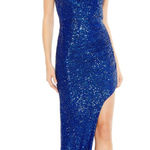 Mac Duggal 11275 Cobalt Blue Sequin-Covered Asymmetrical Cocktail Gown 4 NWT Photo 0
