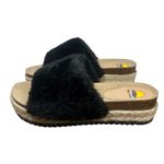 Maui Island Black Faux Fur Platform Wedge Slide Sandals Slippers Cork Footbed 10 Photo 3