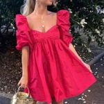 ZARA Blogger's Fave Pink Puffed Sleeve Babydoll Mini Dress size L Photo 0