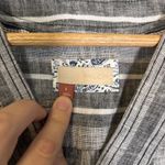 Anthropologie  Pilcro Surf Shirt Linen Henley Grey Stripe Size Small Boho Coastal Photo 4