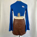 Royal Blue Ribbed Mock Neck Cropped Sweater Bell Sleeve Buffalo Bills WomenSmall Photo 3