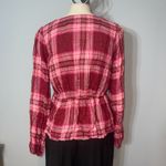 Jun & Ivy Francesca’s  burgundy pink plaid v-neck peplum blouse top NWT large Photo 2