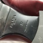 Prada Brushed Calf Burgundy Leather Chelsea Wing Ankle Bootie Size 37/ US 7 Photo 7