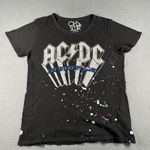 Chaser AC/DC Shirt Womens Small  Black Let There Be Rock Distressed Paint Tee Photo 0