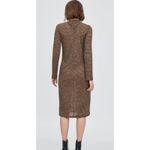 ZARA  Shimmery Fitted Knit Long Sleeve Lined Midi Dress Mock Neck Stretch S Brown Photo 4