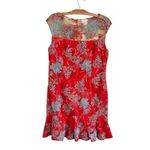 Boston Proper  Red Floral Embroidered Midi Dress‎ Flared Hem Sz 18 Mesh Overlay Photo 1
