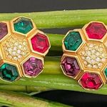 Swavorski Vintage SWAROVSKI Swan Signed Multicolored Crystal Gold-plated  Earrings 17g. Photo 0