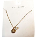LA Hearts L.A. Hearts Gold Shell & Faux Pearl Charm Necklace – Minimalist Beachy Layering Photo 0