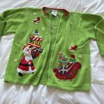 Tiara International Vintage 90s Y2K Womens Girls Full Zip Sweater Christmas Holiday Santa Green Photo 7