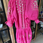 Farm Rio Gybizia Ebba mini dress embroidered mirror ruffles split tiered cerise barbie Photo 7