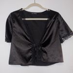 SheIn Black Open Front Tie Crop Top M Photo 2