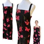 90'S Y2K SLIP DRESS VINTAGE EXPRESSIONS FLORAL MAXI BLACK/RED DRESS SIZE X LARGE Red Photo 1
