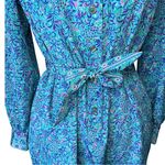 American Vintage Vintage 80’e Blue Floral belted midi dress Womens size 8 collared button down Photo 2