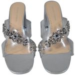 Adrienne Vittadini ADRIENNE‎ VITTADINI Women's Silver Embellished Clear Strap Block Heel Mules 9.5 Photo 1