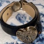 Brighton Vintage Leather Crocodile Embossed Silvertone Heart Buckle Sz M EUC Photo 0