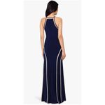 XScape Mesh-Detail Halter Maxi Dress Navy Nude Evening Wedding Guest Gown Size 2 Photo 8