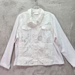 Belle by Kim Gravel Eyelet Jacket Womens XL White Flower Knit Sleeves Pockets Photo 1