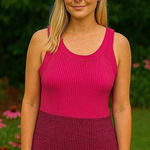 Anthropologie  Pink Colorblock Ribbed Tank Summer Coastal Feminine Dainty S Photo 0