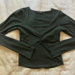 Brandy Melville Forest Green V-Neck Long Sleeve Top M Photo 0