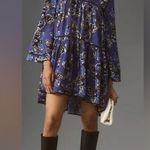 Anthropologie NWT  Dhruv Kapoor Long Sleeve Printed Babydoll Mini Dress Blue XL Photo 1