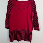 Norma Kamali  Tunic Top Womens XL Red Black Stripe 100% Organic Cotton 3/4 Sleeve Photo 8