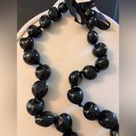 Black Beaded Necklace with Ribbon vintage chunky beads long can be doubled Photo 4