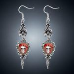Gothic Silver Plated Skull Cross Bat Halloween Earrings Rose Arrow Through Heart Photo 5