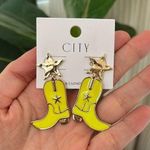 NWT City Yellow Cowboy Boot and Star Large Dangle Earrings Photo 0