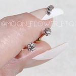 Gold Barbell Stud Earrings with Clear Cubic Zirconia –Dainty Crystal Ball Design Photo 4