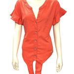 Adrienne Vittadini Coral Red Button Short Sleeve Tie Front Chic Retro Blouse XL Photo 1