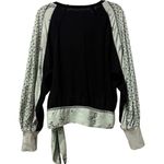 Free People Auxton Top Black Green Thermal Wrap BOHO Chic Side Tie Size Small Photo 4