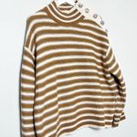 J.Crew CARAMEL NATURAL CABLE KNIT MOCKNECK STRIPE JEWEL BUTTONS SWEATER Photo 2
