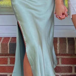 Pitaya  Sage Green Satin Midi Skirt  Photo 0