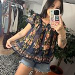 Free People  One Floral Short Sleeve Top Blue Size Medium Photo 1