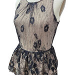 Sugar Lips Black Nude Lace Peplum Top Sz L Photo 0